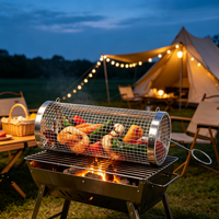 Barbecue portable en acier inoxydable avec panier roulant, résistant à la chaleur, à la corrosion, anti-poussière et antiadhésif
