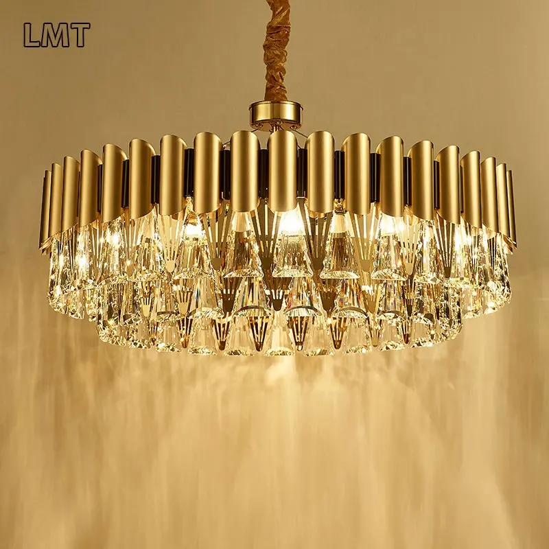 Lámpara colgante de cristal redondo para sala de estar, decoración del hogar, lámpara colgante de Oro Grande, candelabro de cristal K9 de lujo moderno para dormitorio