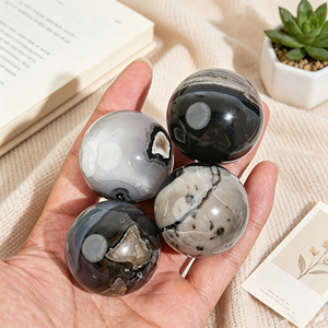 Sphère de cristal d'agate volcanique naturelle en gros, boule d'agate rayée polie pour la guérison Reiki, décoration intérieure, cadeau en cristal - Product Image 1