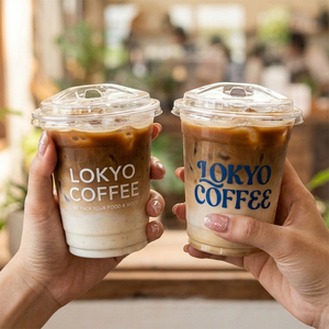 Gobelets en PET transparents LOKYO pour emporter, 16 oz, 12 oz, gobelets pour jus glacé, latte, matcha, gobelets en plastique pour smoothies avec couvercles, logo personnalisé - Product Image 3