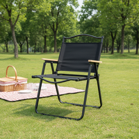 Chaise de camping pliable en aluminium avec accoudoirs en bois pour pique-nique