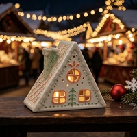 Vente en gros de maisons de bougies de Noël en porcelaine - Porte-bougie artisanal en forme de maison en pain d'épices et d'église
