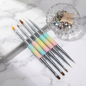 Ensemble de 5 brosses à ongles à double extrémité avec logo personnalisé, manche dégradé pastel, outils de manucure multi-usages pour salon - Product Image 6