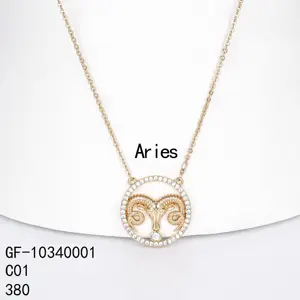 CM Fashion Oro Laminado 18k Jewelry Grace Zircon Gold Chains 12 Zodiac Signs Horoscope Necklace Pendant Women