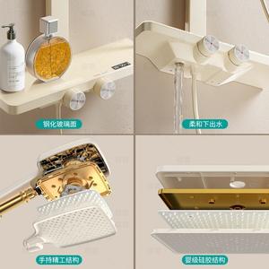 Ensemble de douche numérique rectangulaire en cuivre plaqué, à positionnement encastré avec compartiment de rangement - Product Image 5