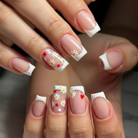 24 pièces de faux ongles courts carrés en ABS rose Pure Desire Diamond Private Label avec colle, ongles artificiels