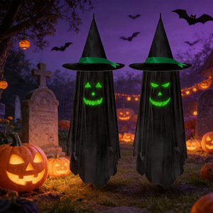 Halloween Glow In The Dark Witch <b>Hat</b> Ghost Hanging Ornament Outdoor Yard Scene Layout Decor - Product Image 3