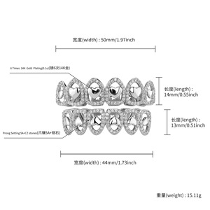 เครื่องประดับฮาโลวีนขายส่ง ชุบทอง เงิน สีเมทัลลิก สไตล์ฮิปฮอป ทองเหลืองและเพชรซิร์คอน ชุดกริลล์รูปหัวใจแบบโปร่ง 6 ชิ้น - Product Image 3