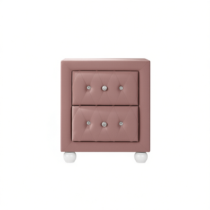 Comodino rosa a 2 cassetti in pelle, mobili moderni e contemporanei per camera da letto - Product Image 1