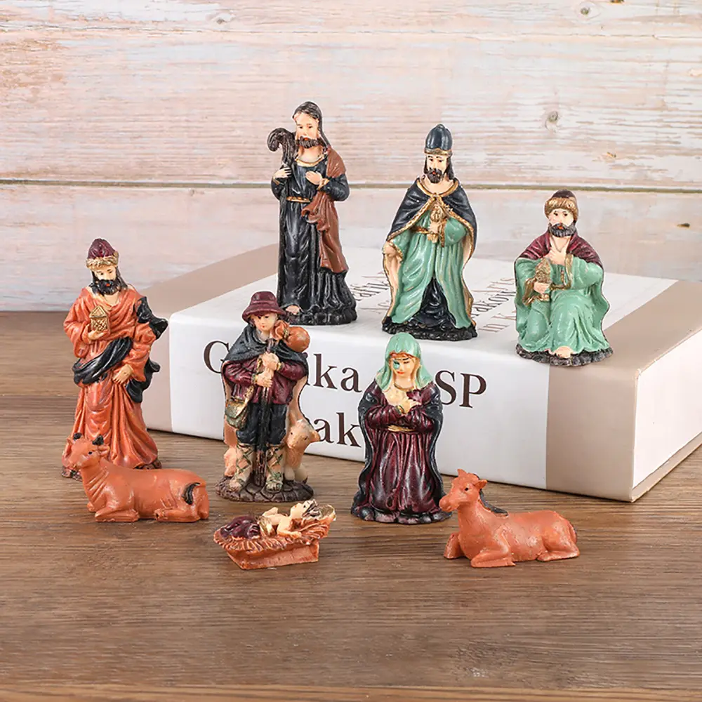 Großhandel traditionelle Weihnachts krippe Mini traditionelle Harz Jesus Geburts figuren Set Dekorationen