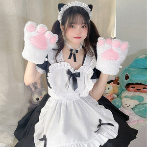 Japanese Classic Black White Maid Outfit Cosplay Lolita Dress With Apron Necklace Headwear For Anime Role Play Spring 2025 - Product Image 2