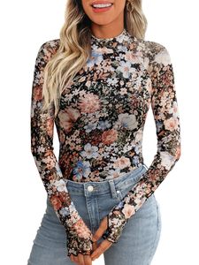 Camicetta Floreale da <span class=keywords><strong>Donna</strong></span> con Maniche Lunghe in Rete Intrecciata, Top Estivo Casual Traspirante e <span class=keywords><strong>Trasparente</strong></span>, Taglia XL - Product Image 1
