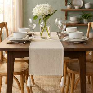 Handcrafted Cotton and Jute <b>Table</b> <b>Runner</b> | Bohemian Dining <b>Table</b> Decor | Sustainable Woven Home Decoration - Product Image 3