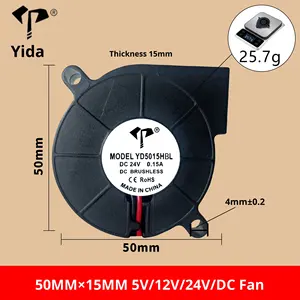 مروحة توربينية DC5015/YD5015HBL مقاس 5 سم، 12 فولت، محمل كروي، 5 فولت/24 فولت، 50×50×15 ملم، ملحقات الطابعات وأجهزة الترطيب - Product Image 4