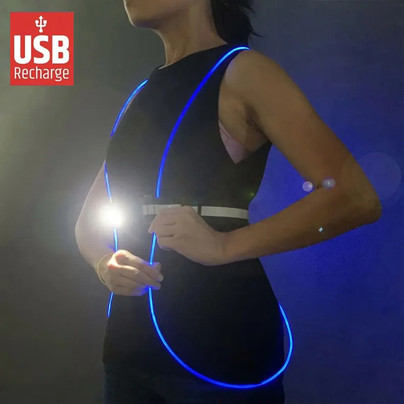 New Rechargeable and Multi-Colors LED Reflective Safety Running Vest Glowing Reflective Led Running Vest for Night Sport