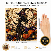 Kit de Broderie Diamant DIY Halloween : Sorcière et Citrouille Effrayantes, Broderie 5D à Strass Plein Point, Décoration Murale Artistique pour la Maison
