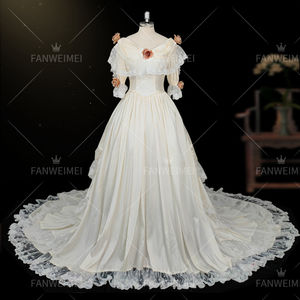 القوطية الرجعية الساتان الشمبانيا الزفاف حزب اللباس للنساء المحكمة قطار 3D الزهور الطبقات فساتين السهرة للنساء - Product Image 2