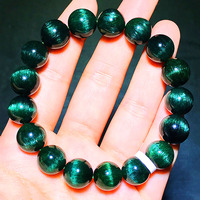 Bracelet en tourmaline verte naturelle brésilienne de qualité supérieure, vert profond, avec perles à effet œil de chat, pour un cadeau de luxe haut de gamme