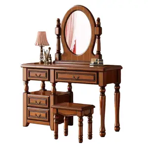美国实木梳妆台复古化妆台现代简约轻便卧室储物柜一张桌子