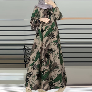 Nuevo Vestido Largo para Mujeres Musulmanas, Manga Larga, Cuello Redondo, Estampado, Holgado, Estilo Tradicional de Oriente Medio, Arabia Saudita, Malasia - Product Image 1