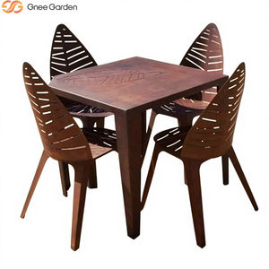 Chaise moderne en acier Corten résistant à la rouille avec motif veine de feuille, mobilier d'extérieur pour jardin, patio, école, usage commercial - Product Image 5