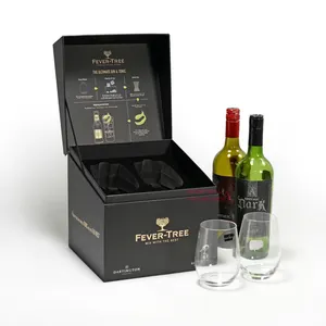 Customized High Quality Gin And Tonic Tri-Bottles And Shot Glasses Packaging Gift Set Cubic Rigid Paper Box