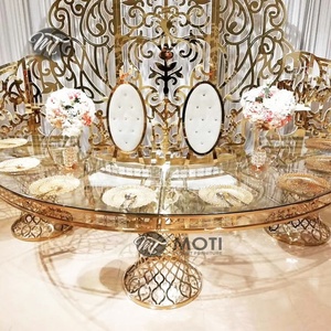 Bàn Ăn Bằng Kính Kim Loại Màu Vàng Kim Đám Cưới Sang Trọng Với Mặt Gương - Product Image 1