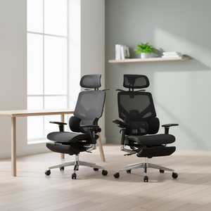 Silla de Oficina Reclinable Ajustable de Alta Gama con Base Totalmente de Aluminio, Respaldo de Malla de Lujo, Reposapiés Ergonómico y Diseño Moderno para Ejecutivos - Product Image 1