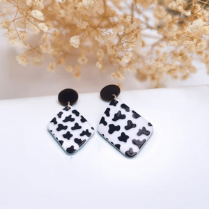 Boucles d'oreilles peintes en forme carrée, imprimé vache blanc et noir, bijoux à la mode pour femmes, accessoires, 12 pièces - Product Image 2