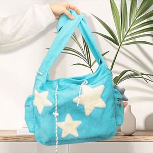 Sac fourre-tout et bandoulière en velours côtelé grande capacité pour femmes, style preppy, portable, pour le quotidien et les voyages - Product Image 6