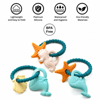 Bracelet de dentition pour bébé sans BPA, perles en silicone de qualité alimentaire à texture douce, forme d'animaux marins, unisexe