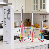 Fouet manuel en silicone de haute qualité personnalisé avec manche en acier inoxydable, outil de cuisine pour mélanger les œufs, les pâtes et la crème pour gâteaux et pâtisseries