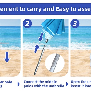 Wholesale Custom Cheap Promotional Umbrella UV protection Blue Portable Beach Parasols Outdoor Beach Umbrellas With Logo Prints - Product Image 4