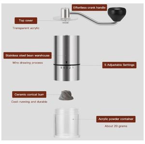 เครื่องบดกาแฟแบบพกพา ทำจากสแตนเลส เป็นมิตรกับสิ่งแวดล้อม ปรับระดับการบดได้ 5 ระดับ ด้วยใบมีดทรงกรวย สำหรับการบดที่ละเอียด เหมาะสำหรับใช้ที่บ้านและที่ทำงาน - Product Image 4