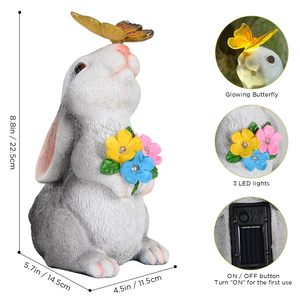 Statues d'extérieur de jardin solaire <span class=keywords><strong>lapin</strong></span> et <span class=keywords><strong>papillon</strong></span> avec 5 lumières LED-Jardin, pelouse, patio, balcon, ornement de cour - Product Image 4