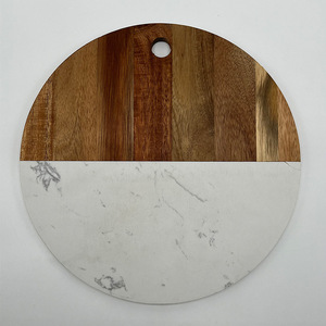 Bandeja redonda decorativa de mármol y madera para decoración del hogar y servir postres - Product Image 2