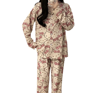 Atacado Olá <span class=keywords><strong>Kitty</strong></span> Leite Pijamas De Seda para As Mulheres V-Neck Bonito Doce Casa Roupas para Noite Inverno Primavera Carta Padrão - Product Image 5