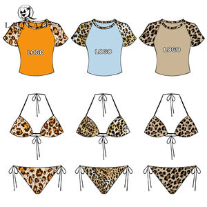 Индивидуальные женские комплекты бикини из 3 предметов: топы с коротким рукавом и стринги, материал спандекс/нейлон, услуга ODM - Product Image 1