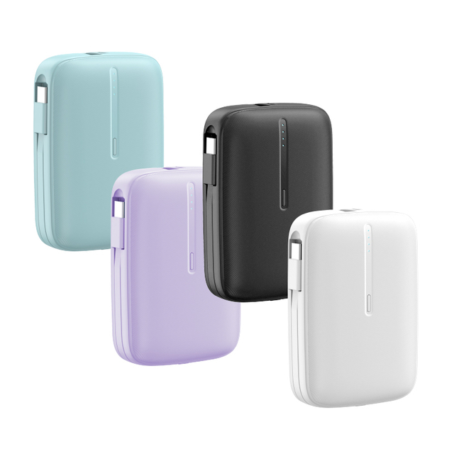 Factory Made Mini 10000mAh Portable Power Bank with Built-in Type-C Fast Charge Cable 20W Output Li-Polymer Battery