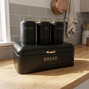 Juego de Recipientes Herméticos de Metal Negro para Almacenamiento de Alimentos, 4 Piezas, para Café, Té, Azúcar, Recipientes de Cocina - Product Image 5