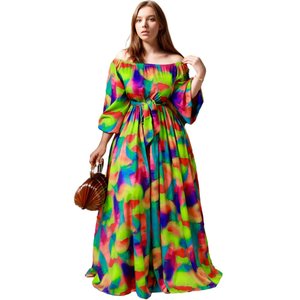 C0608ME1 kapalı omuz kravat boya Maxi elbise kemer Sehe moda kadınlar C0608ME1 afrika popüler artı boyutu rahat elbiseler doğal - Product Image 1