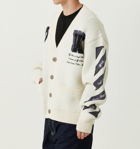 Customized High Quality Fashion Casual Beige V-Neck Jacquard Logo <b>Men's</b> Wool Knit <b>Cardigan</b> - Product Image 3