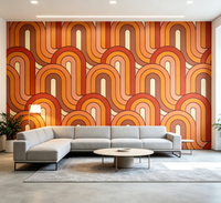 Rouleaux de papier peint imperméables pour la décoration murale intérieure de la maison, rouleaux de papier peint géométrique ondulé rétro orange