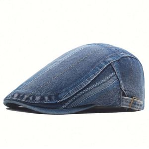 Men's and Women's Washed Denim Beret <b>Hats</b> <b>for</b> Spring Autumn Gatsby Style Flat Top Ivy Cap <b>for</b> Outdoor Shade Casual Daily Use - Product Image 4