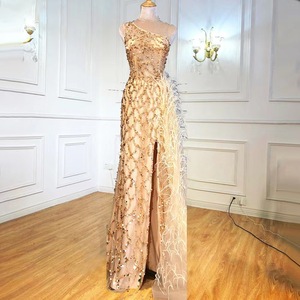 Robes de soirée sexy personnalisées à fente latérale avec une épaule Largos Elegantes Y <span class=keywords><strong>Moda</strong></span> 2023 paillettes et plumes - Product Image 5