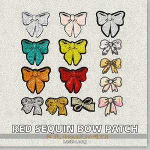 Handmade Trendy <b>Red</b> <b>Sequins</b> Bow Patch PVC Iron-On Embroidered Bowknot for Kids' T-Shirts Backpacks Cute DIY Garments Accessories - Product Image 2