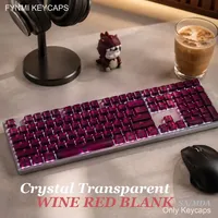 Fynmi Crystal Wine Red Blank Transparent 30% Shine Through MDA Keycaps ANSI/ISO Layout 122 Keys Full Size Keycaps