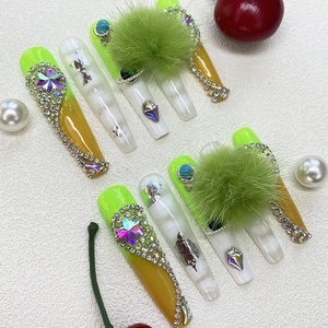 10 Pezzi <span class=keywords><strong>Unghie</strong></span> Finte Lunghe in Acrilico Spesso, Fatte a Mano, con Decorazioni Splendide ed Eleganti, <span class=keywords><strong>Unghie</strong></span> Finte Manuali Press-on, Vendita all'Ingrosso - Product Image 1