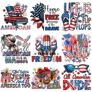 Designs de transfert thermique patriotiques avec motifs American Mama <span class=keywords><strong>Dude</strong></span> et citations sur la liberté, drapeau américain, camion, feux d'artifice DTF pour <span class=keywords><strong>T</strong></span>-shirts et sweats à capuche - Product Image 1