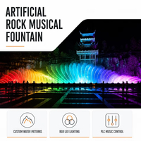 Fuente de Agua Decorativa Programable para Paisajes de Resorts, Estilo Roca Personalizado, Iluminación Láser RGB, IP68, Proyectos B2B para Jardines de Villas